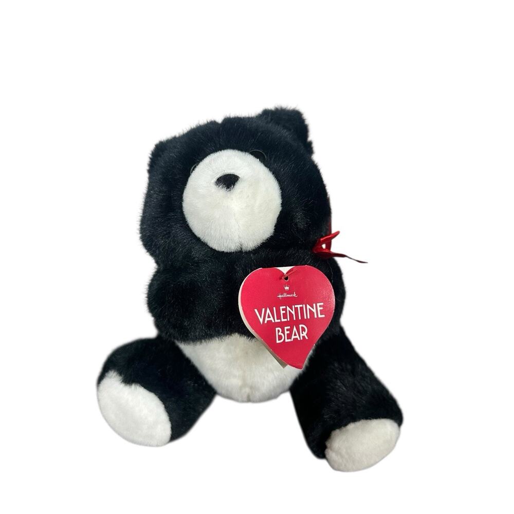 Vtg Hallmark Heartland 8" Valentine Bear Black And White Holds Gift In Paws NEW